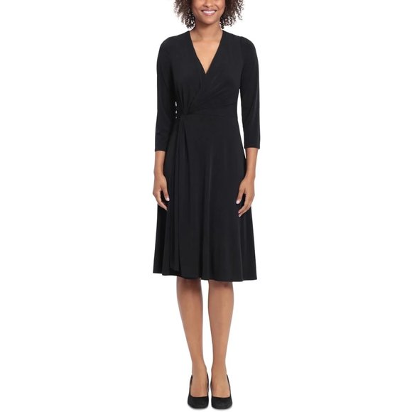 LONDON TIMES Petite Side-Twist A-Line Dress Black Size 10P - Picture 1 of 2